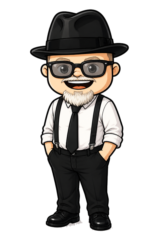 Calvusrex - bearded fellow in a black fedora, glasses and suspenders